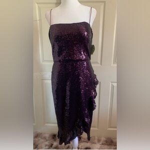 Windsor Women Purple Sequin Asymmetrical Cocktail Dress, Large.